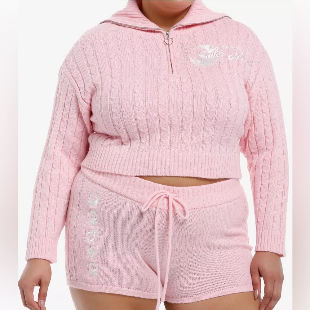 New Sailor Moon Themed Lounge Pink Cropped Knit Sweater and Matching Shorts. XL